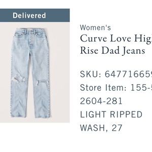 Abercrombie - high rise dad Jean curve love size 4R